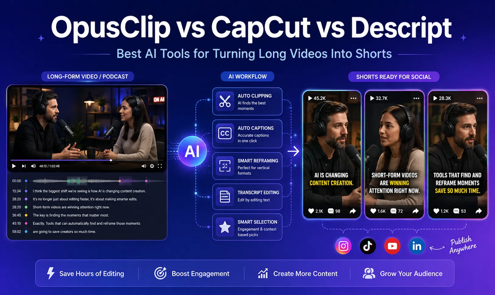 Article cover 21: OpusClip vs CapCut vs Descript in 2026: Best AI Tools for Turning Long Videos Into Short