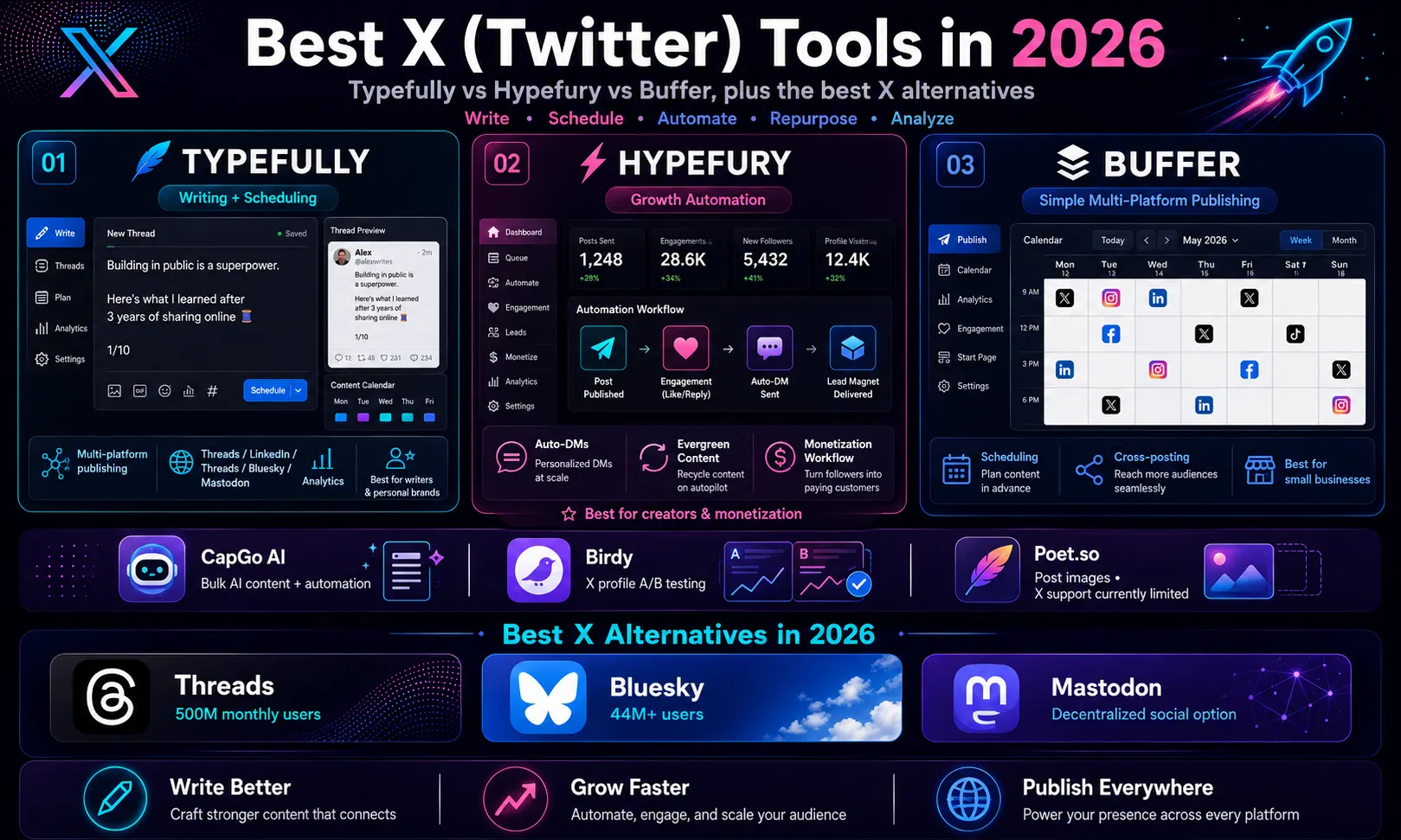 Article cover 25: Best X (Twitter) Tools in 2026: Typefully vs Hypefury vs Buffer, Plus the Best X Alternatives
